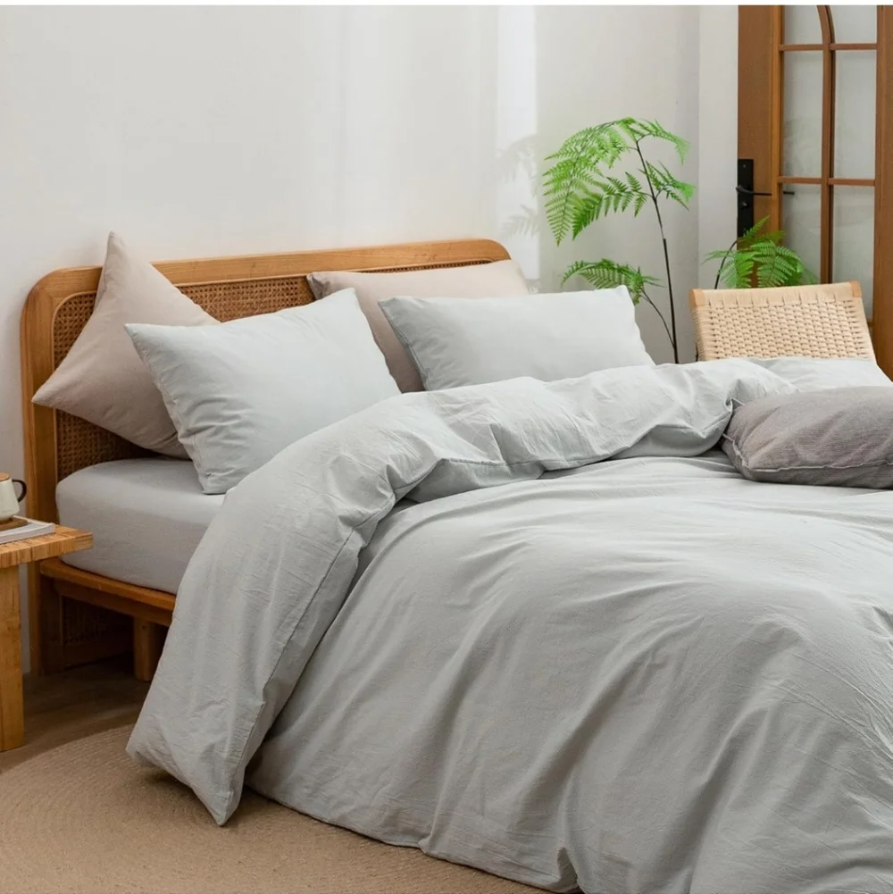 BESTOUCH Duvet Cover Set 100% Washed Cotton Linen Feel Super Soft Comfortable